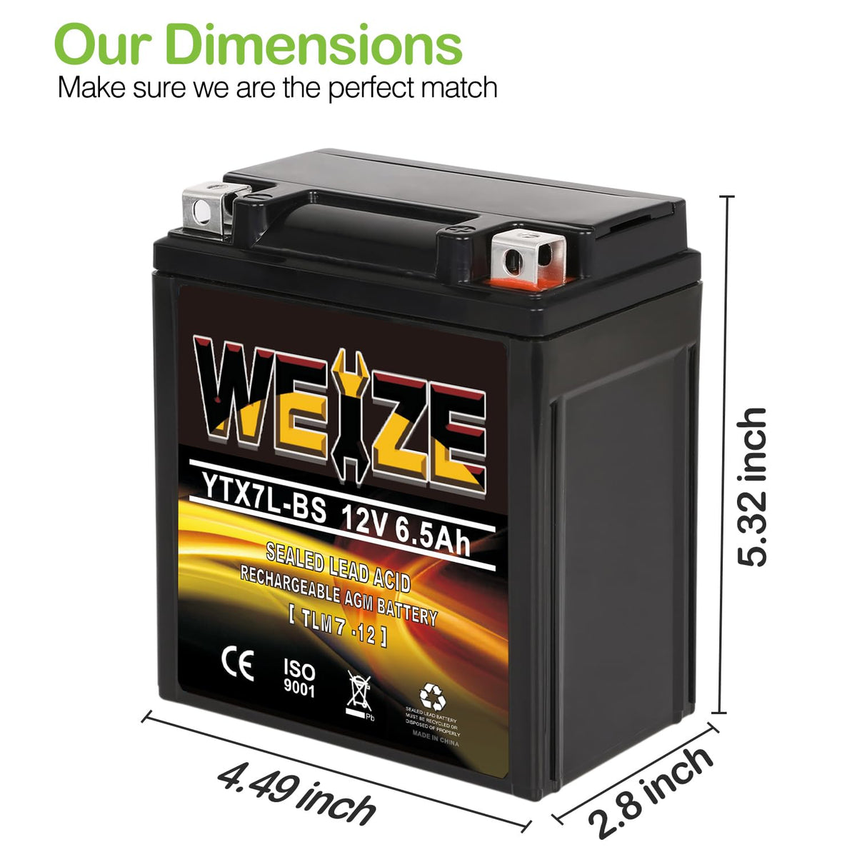 Weize YTX14 BS ATV Battery High Performance - Maintenance Free - Sealed AGM YTX14-BS Motorcycle Battery compatible with Honda Suzuki Kawasaki Yamaha scooter snowmobile
