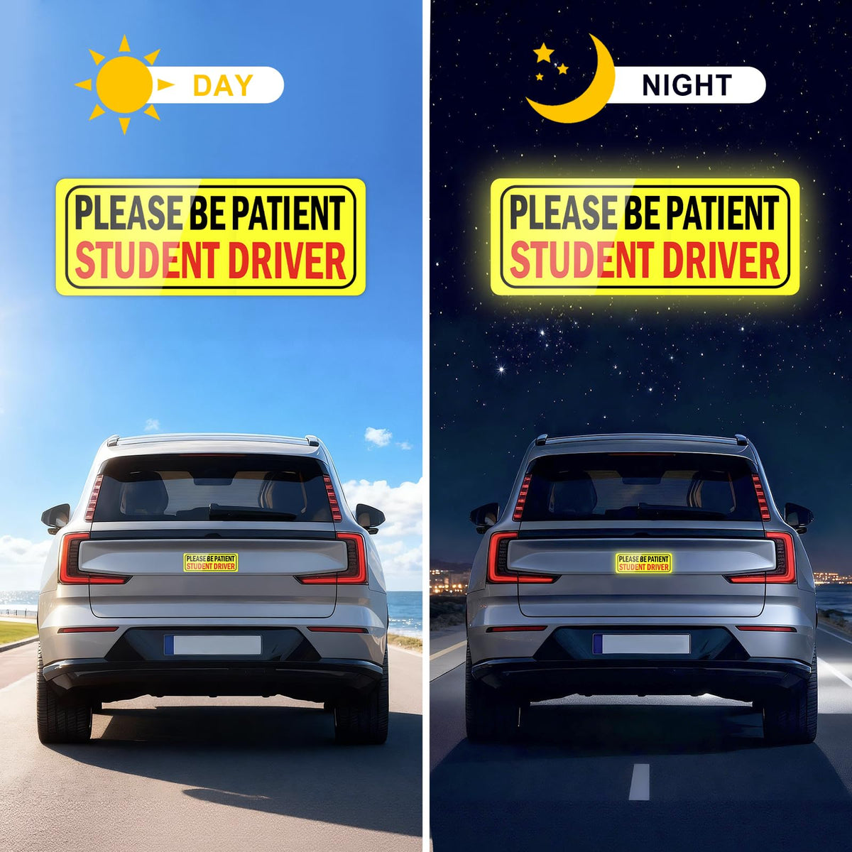 JUSTTOP 3pcs Student Driver Magnet for Car, Please Be Patient Student Driver, New Drivers Sticker Safety Warning, Magnetic Reflective Rookie Driver Bumper Sticker (Black&Red)