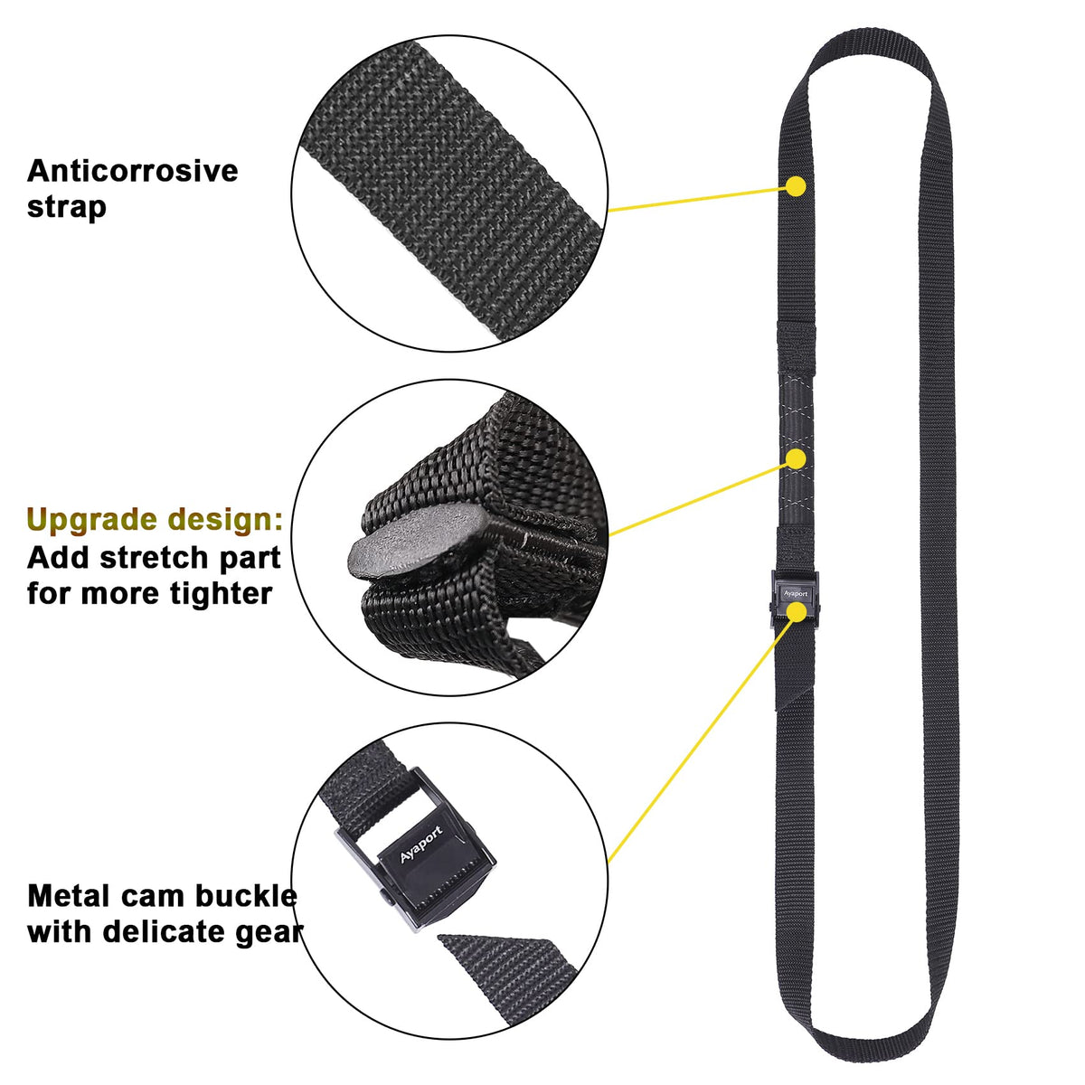Ayaport Lashing Straps with Buckles Adjustable Cam Buckle Tie Down Cinch Strap for Packing Black 4 Pack