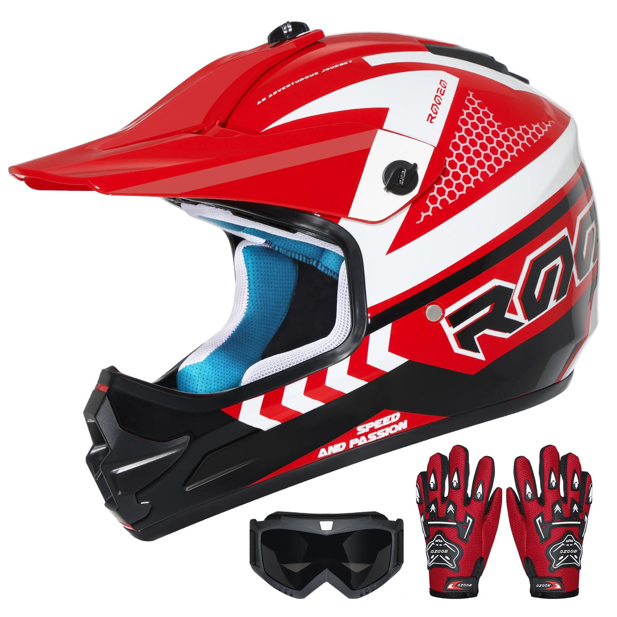 Youth Kids Dirt Bike Helmet DOT Approved, Full Face Motocross Set