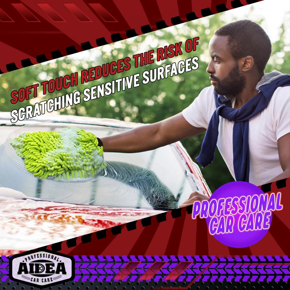 AIDEA Car Wash Mitt Microfiber-2PK, Car Wash Brush, Green, 7.12''X10.14''