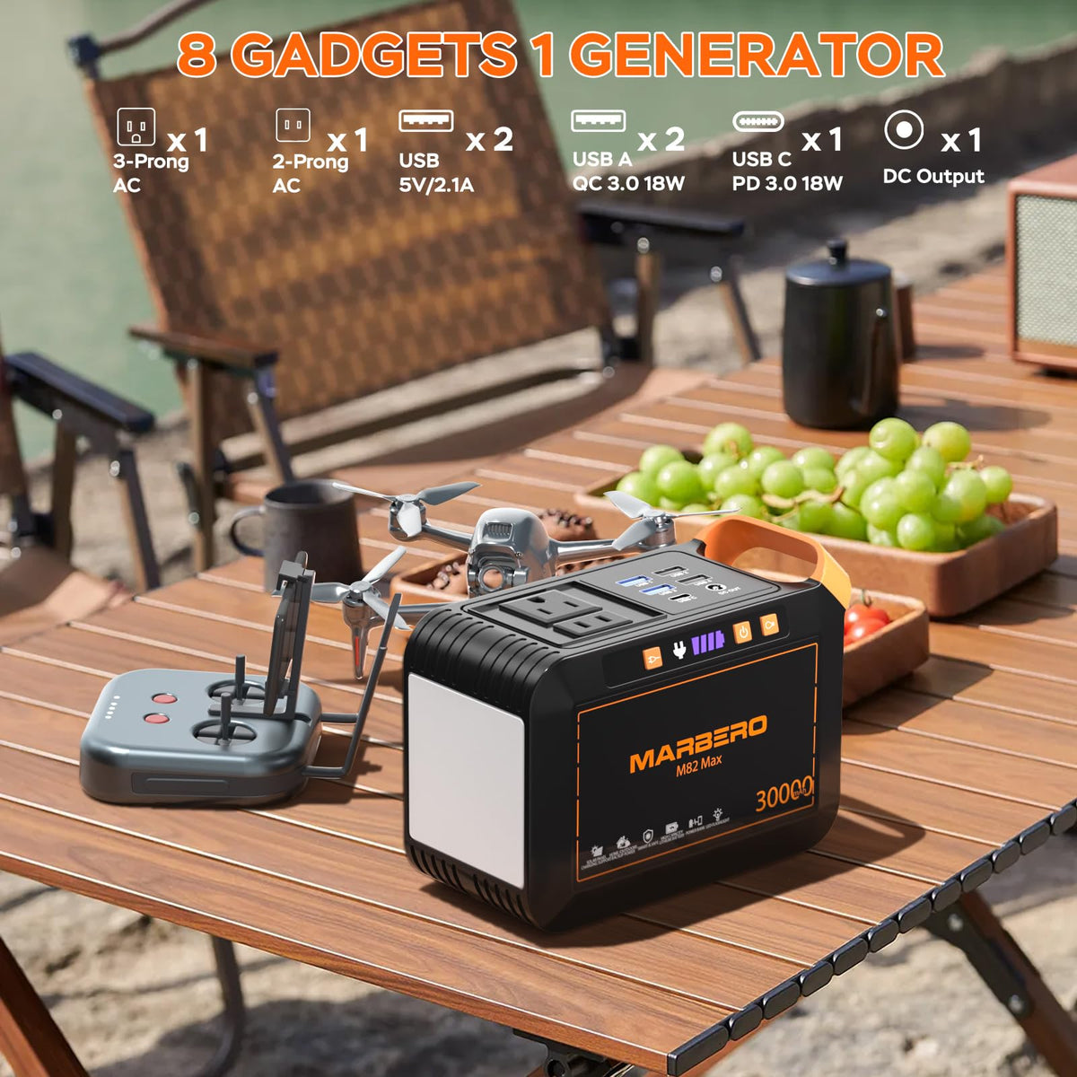 MARBERO Portable Power Station 88Wh, 120W Surge, Solar Generator 24,000mAh