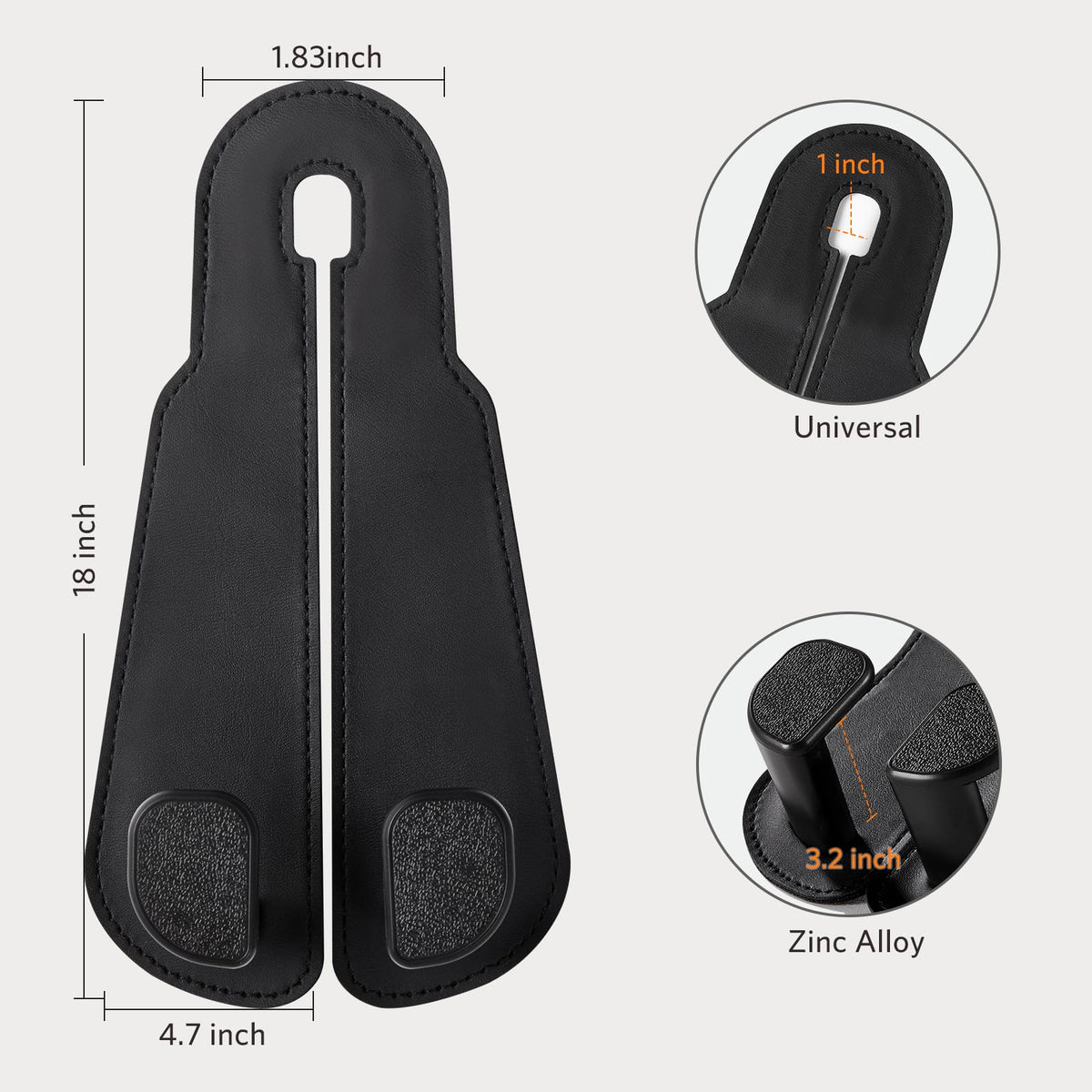 CoBak Purse Hook for Car - Universal Premium Stitched Leather and Aluminum-Magnesium Alloy Double Car Seat Back Storage Hook for Purses, Handbags, Bags (2 Pack),Black