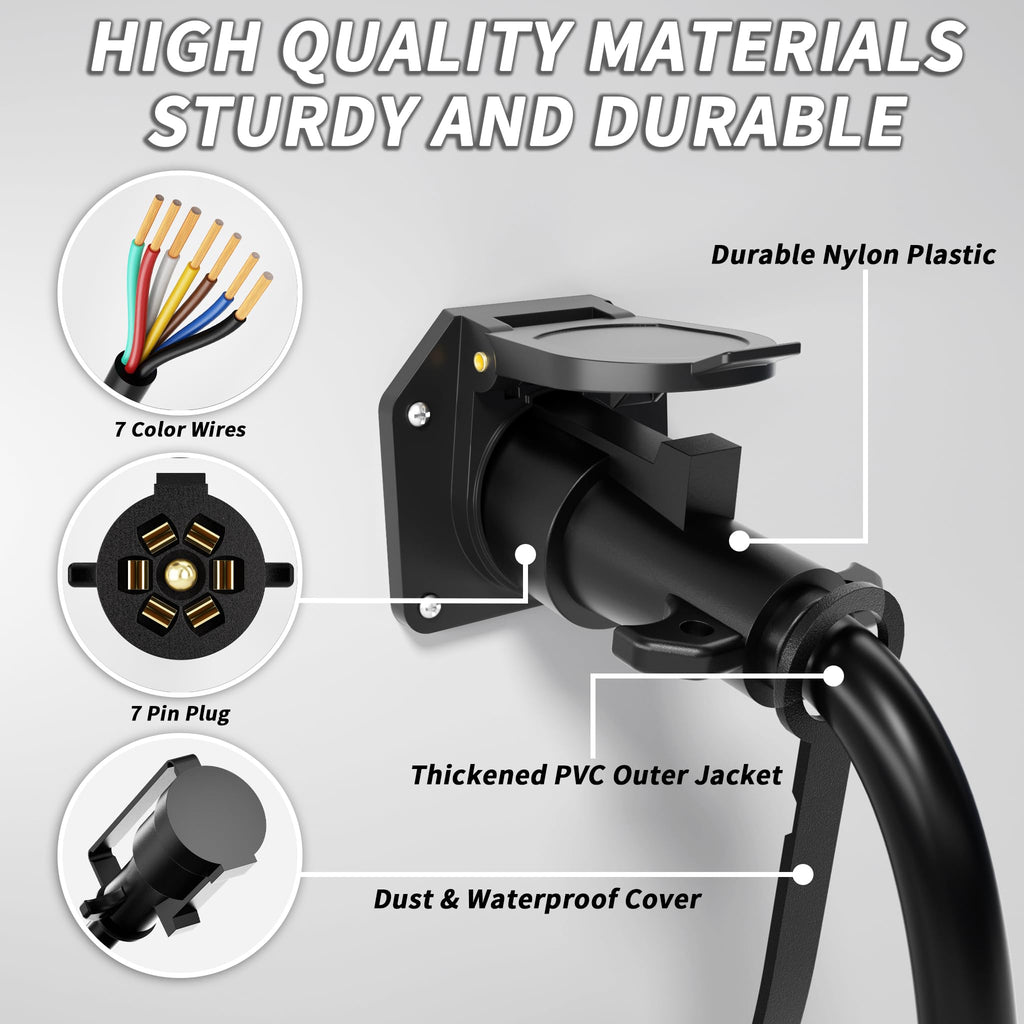 PlugSaf 8FT 7 Way Trailer Plug Heavy Duty 7 Pin Trailer Wiring Harness Cord