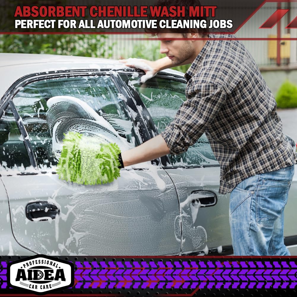 AIDEA Car Wash Mitt Microfiber-2PK, Car Wash Brush, Green, 7.12''X10.14''