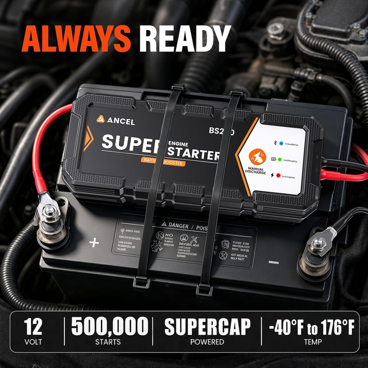 ANCEL BS200 Super Starter, Permanently Connected Jump Starter System 2.0