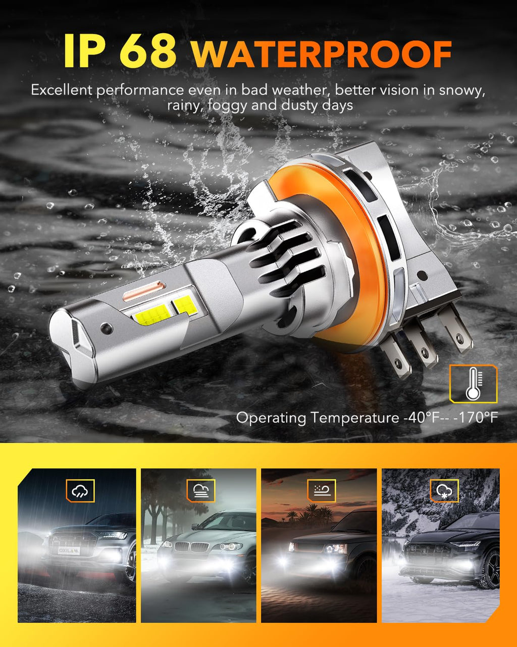 OXILAM H7 LED Light Bulb, 60000LM 10X Brighter 6500K White, Anti-Flicker, 60,000Hrs Lifespan, Plug and Play, H7 Fog Compatible with Cars Trucks SUVs, Pack of 2
