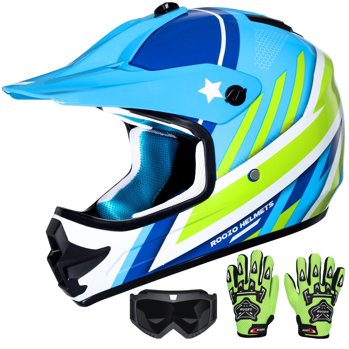 Youth Kids Dirt Bike Helmet DOT Approved, Full Face Motocross Set