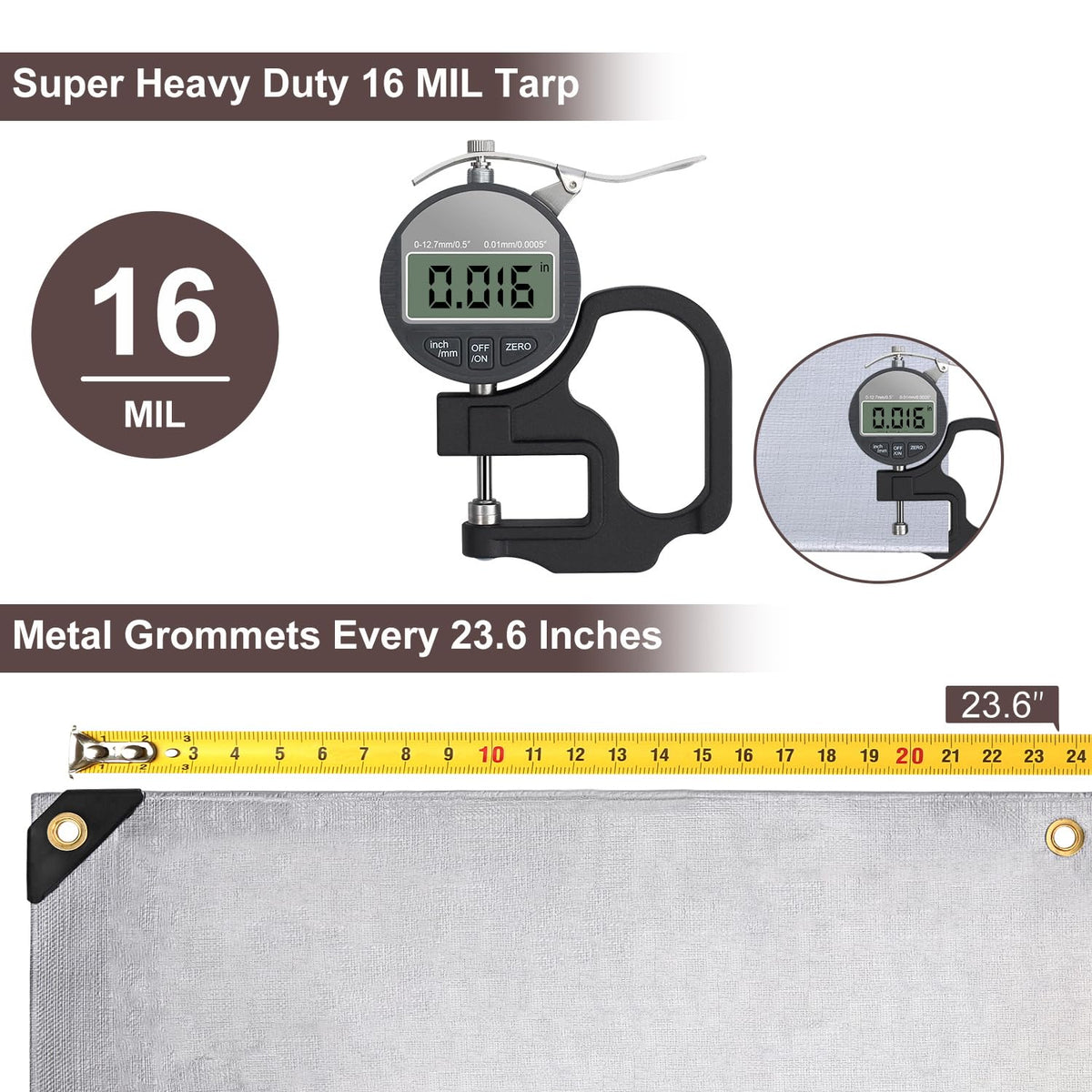 Large Tarp 10x20 FT 16 Mil Heavy Duty Waterproof Tarps Silver