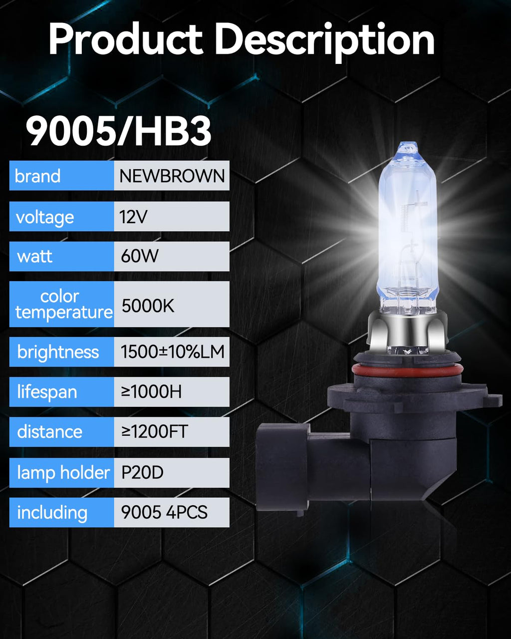 NEWBROWN H11 Headlight Bulb Halogen Fog Light Bulb Low Beam 12V 55W 5000K White Light Long Life Replacement PGJ19-2 (H11, 2 Pcs)