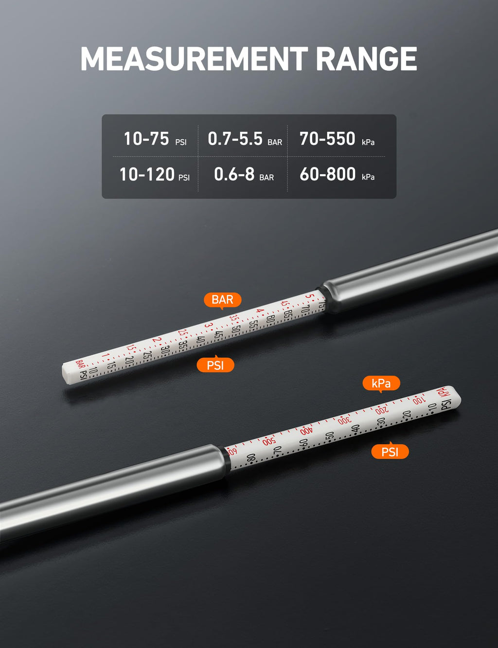 AstroAI Pencil Tire Pressure Gauge, 2 Pack 10-75 PSI Stainless Steel Body