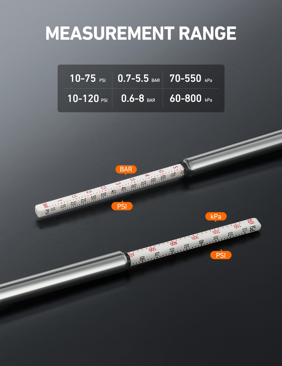 AstroAI Pencil Tire Pressure Gauge, 2 Pack 10-75 PSI Stainless Steel Body