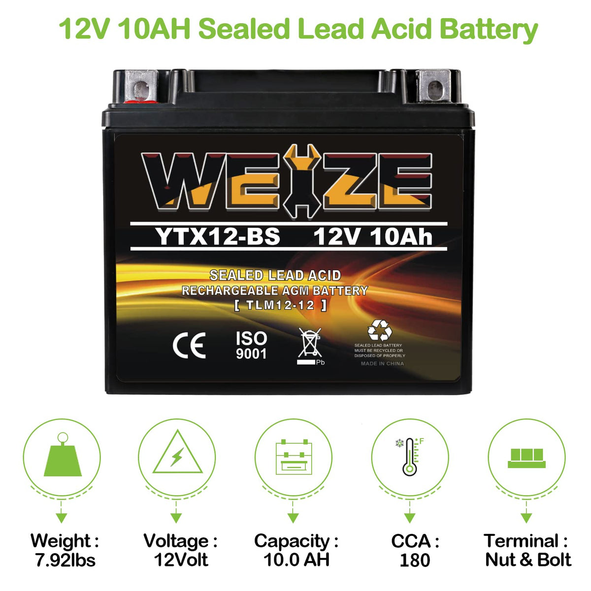 Weize YTX14 BS ATV Battery High Performance - Maintenance Free - Sealed AGM YTX14-BS Motorcycle Battery compatible with Honda Suzuki Kawasaki Yamaha scooter snowmobile