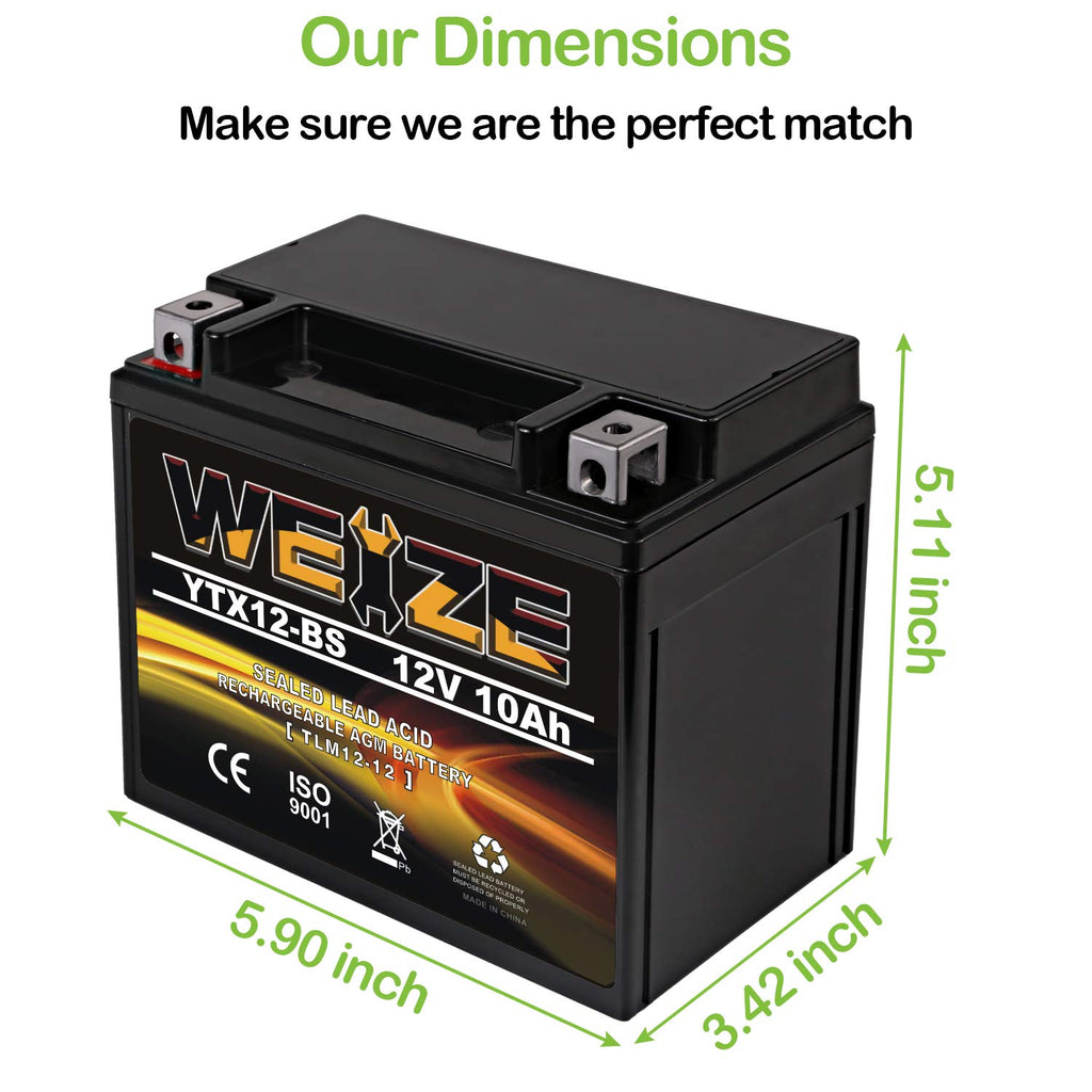 Weize YTX14 BS ATV Battery High Performance - Maintenance Free - Sealed AGM YTX14-BS Motorcycle Battery compatible with Honda Suzuki Kawasaki Yamaha scooter snowmobile