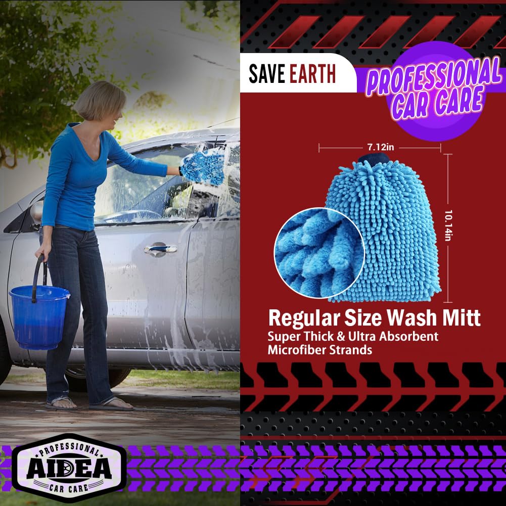 AIDEA Car Wash Mitt Microfiber-2PK, Car Wash Brush, Green, 7.12''X10.14''