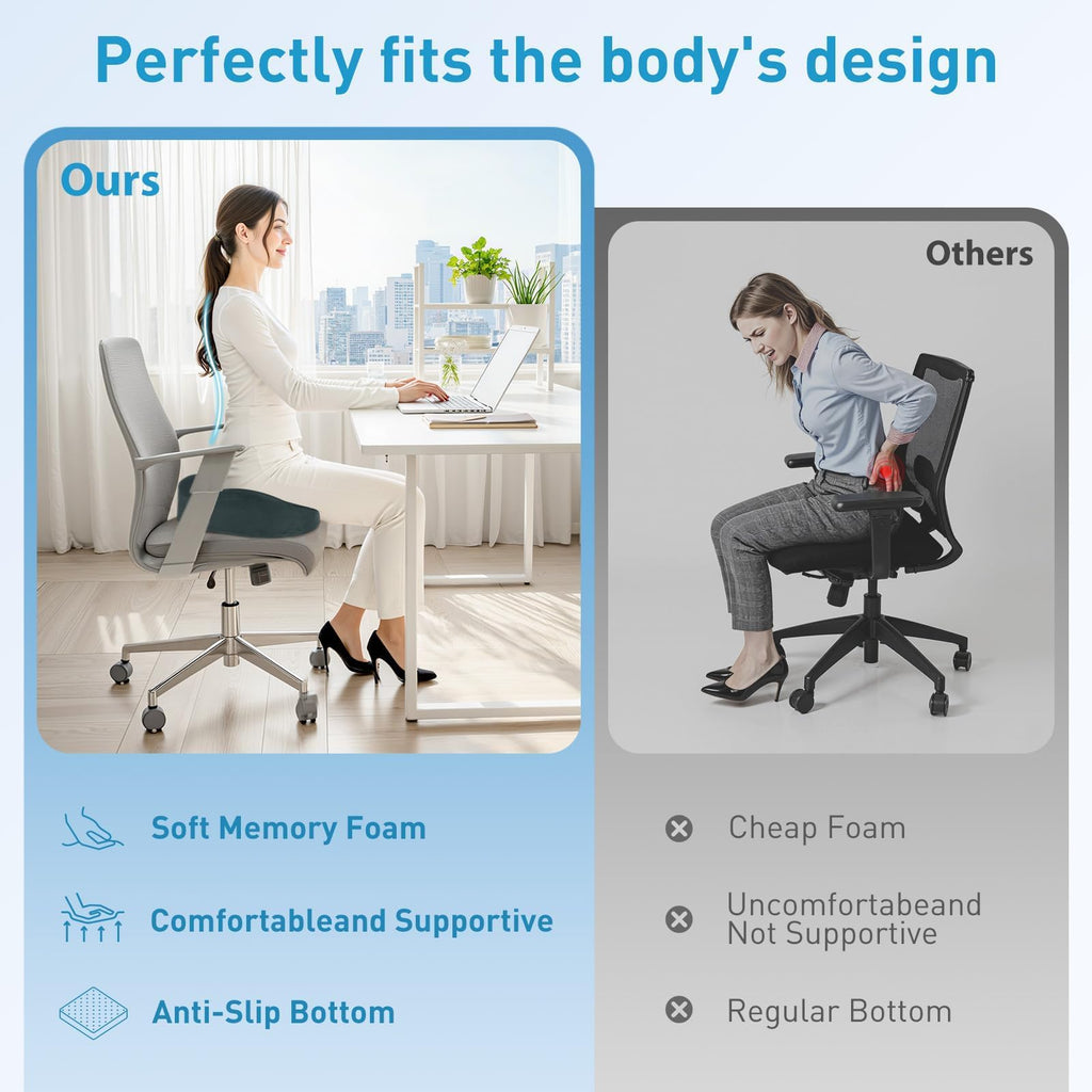 BlissTrends Memory Foam Seat Cushion for Office Chair & Car Seat, Black