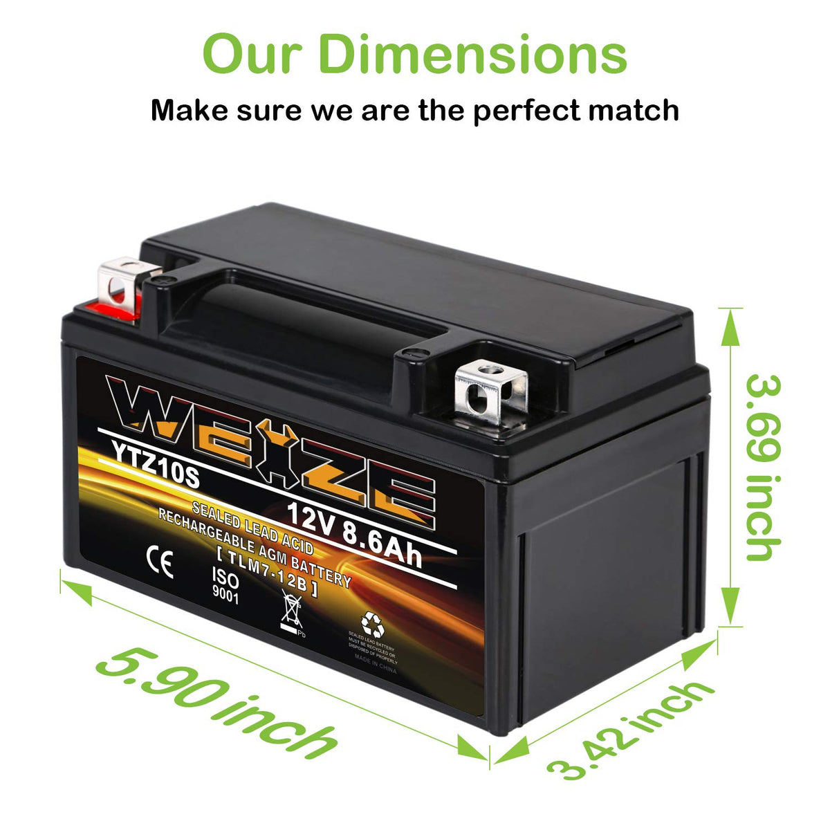 Weize YTX14 BS ATV Battery High Performance - Maintenance Free - Sealed AGM YTX14-BS Motorcycle Battery compatible with Honda Suzuki Kawasaki Yamaha scooter snowmobile