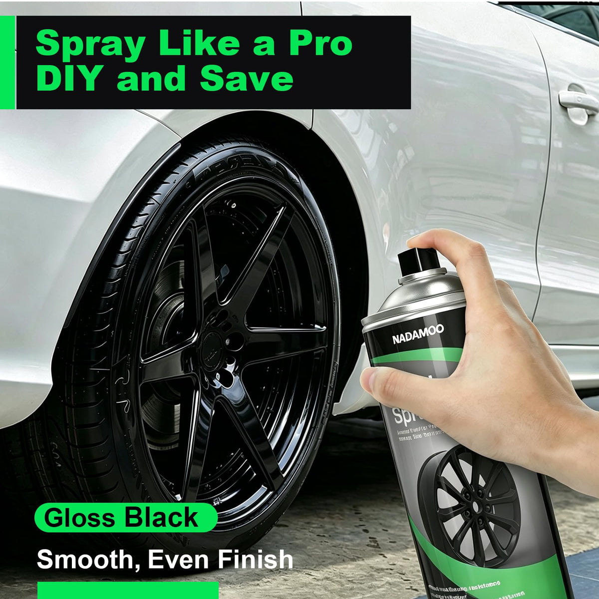 NADAMOO Black Spray Paint for Wheels, Semi-Gloss
