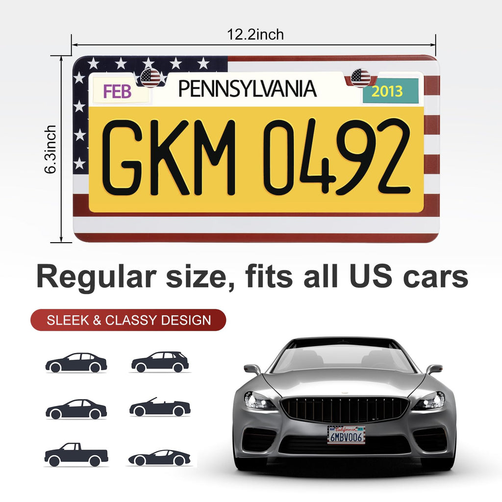 QUANQIUFEI 2 Pack License Plate Frames, Stainless Steel Car License Plate Cover Car Accessories with Screw Caps (Black)