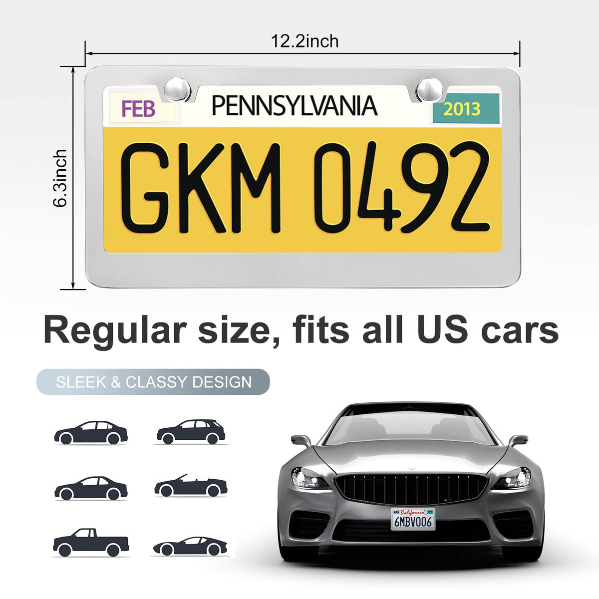 QUANQIUFEI 2 Pack License Plate Frames, Stainless Steel Car License Plate Cover Car Accessories with Screw Caps (Black)