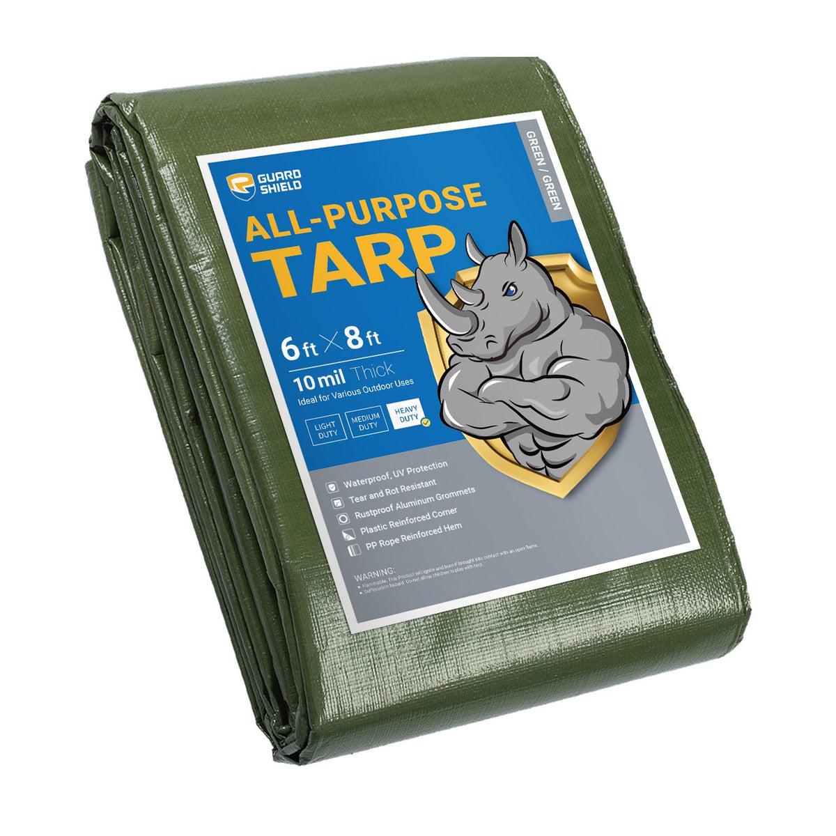 GUARD SHIELD Heavy Duty Tarp 12x16 Feet Green Multi Purpose Thick Waterproof Poly Tarp Cover 10mil