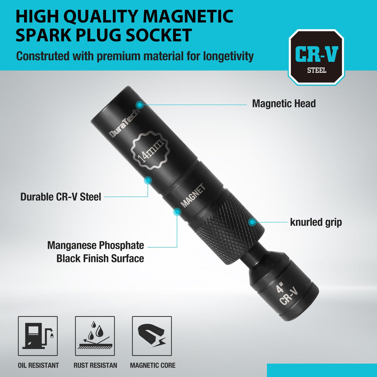 DURATECH 5/8" Swivel Magnetic Spark Plug Socket with Enhanced Magnetic Head