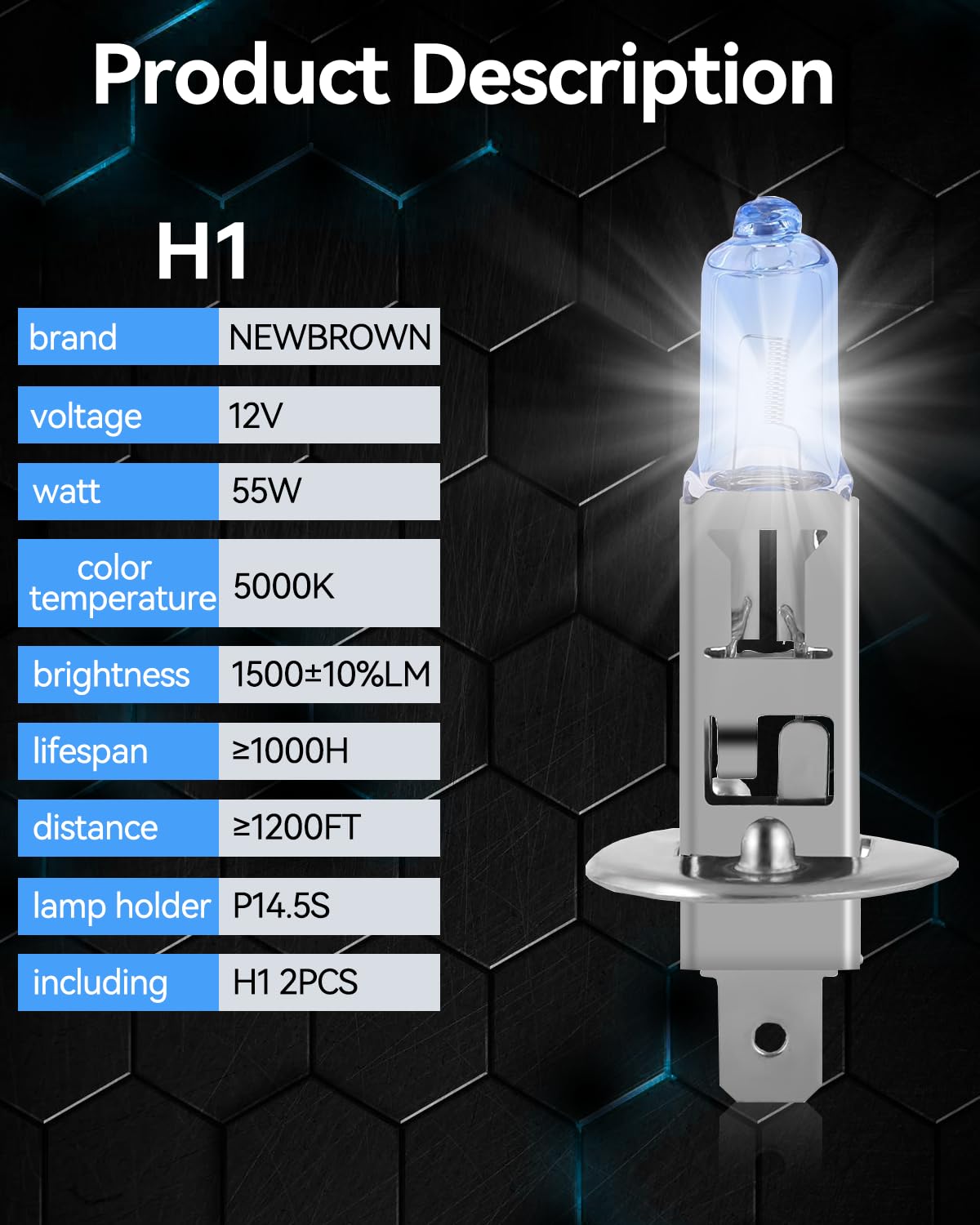 NEWBROWN H11 Headlight Bulb Halogen Fog Light Bulb Low Beam 12V 55W 5000K White Light Long Life Replacement PGJ19-2 (H11, 2 Pcs)