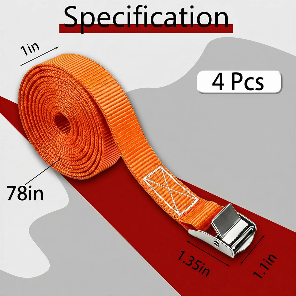 Lashing Straps with Buckles, 4Pack, 1 Inch × 5 Feet, Cargo Tie-Down Strap (Black, 5Ft)