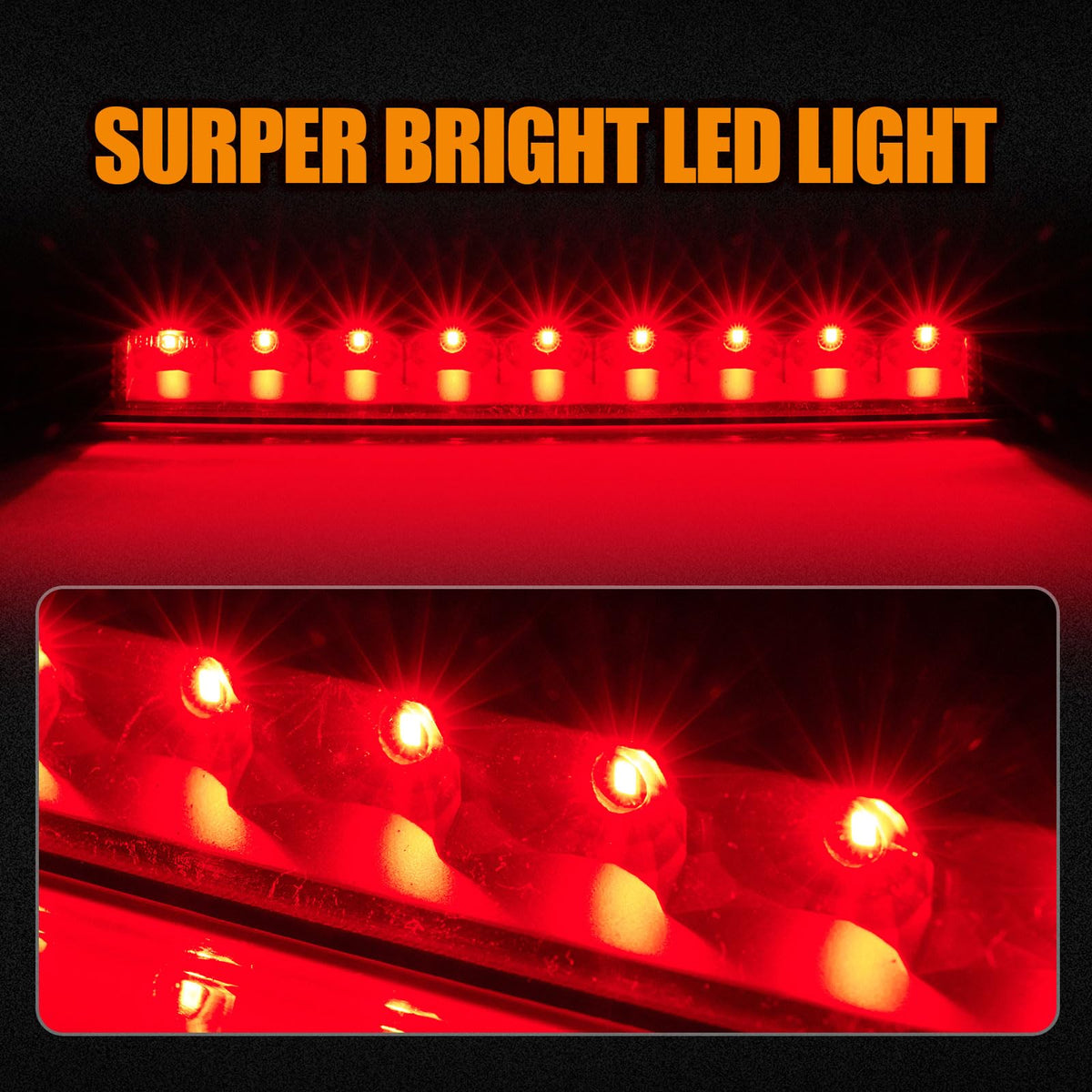 Third 3rd Brake Light, LED High Mount Stop Light for 2007-2013 Chevy Silverado/GMC Sierra 1500 2500HD 3500HD, Rear Center Cab Roof Tail Cargo Lamp, Red Lens