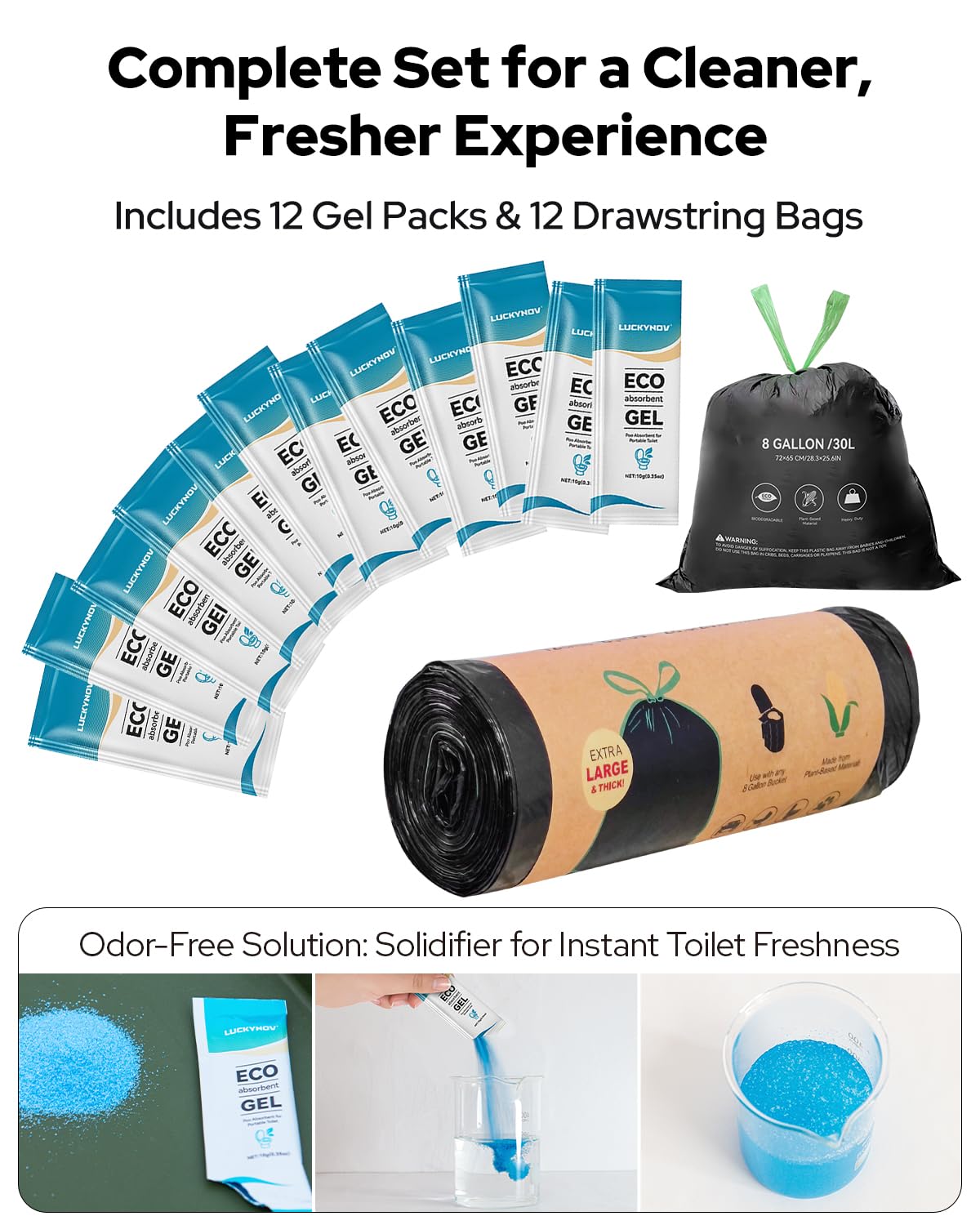 Portable Toilet with Urine Gel & Leak-Proof Bags – Odorless Camping Toilet for Adults & Kids, Outdoor Travel Potty with Ergonomic Design