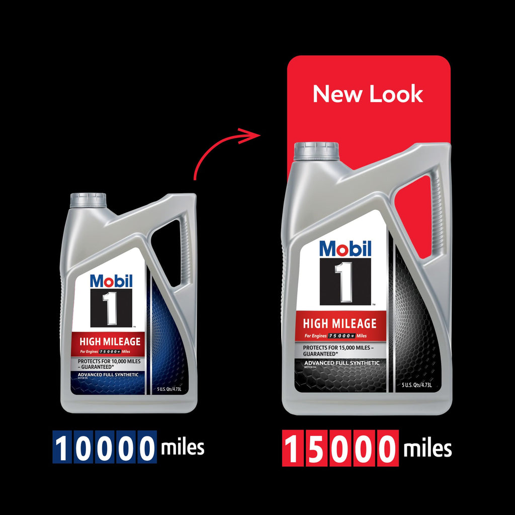 Mobil 1 High Mileage Full Synthetic Motor Oil 0W-20, 5 Quart
