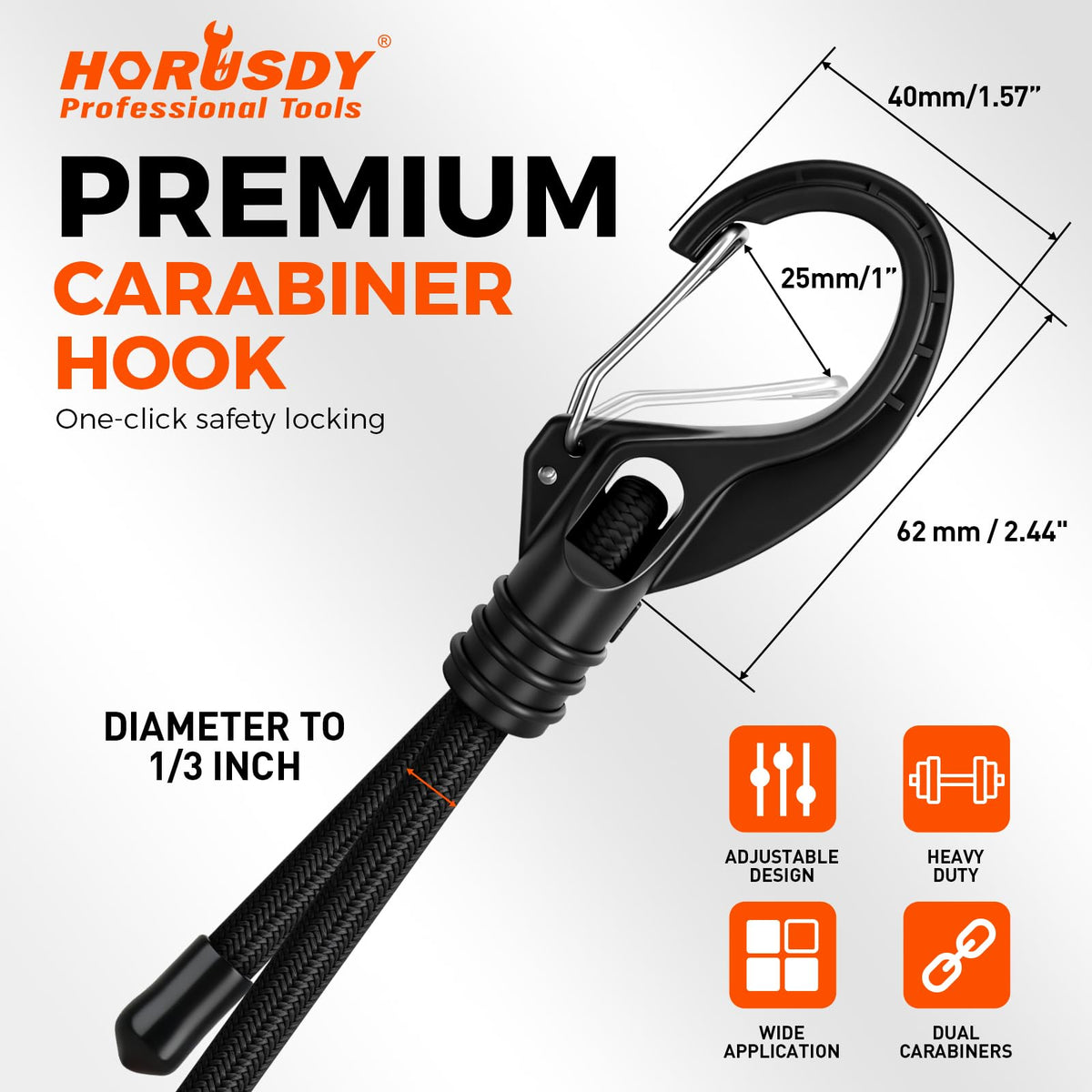 HORUSDY 31-Piece Premium Bungee Cords Assortment Jar, Includes 10”,18”,24”,32”,40” Bungee Cords, 6“ Zip Ties, 8”Canopy/Tarp Ball Ties and Crocodile Mouth Tarp Clips