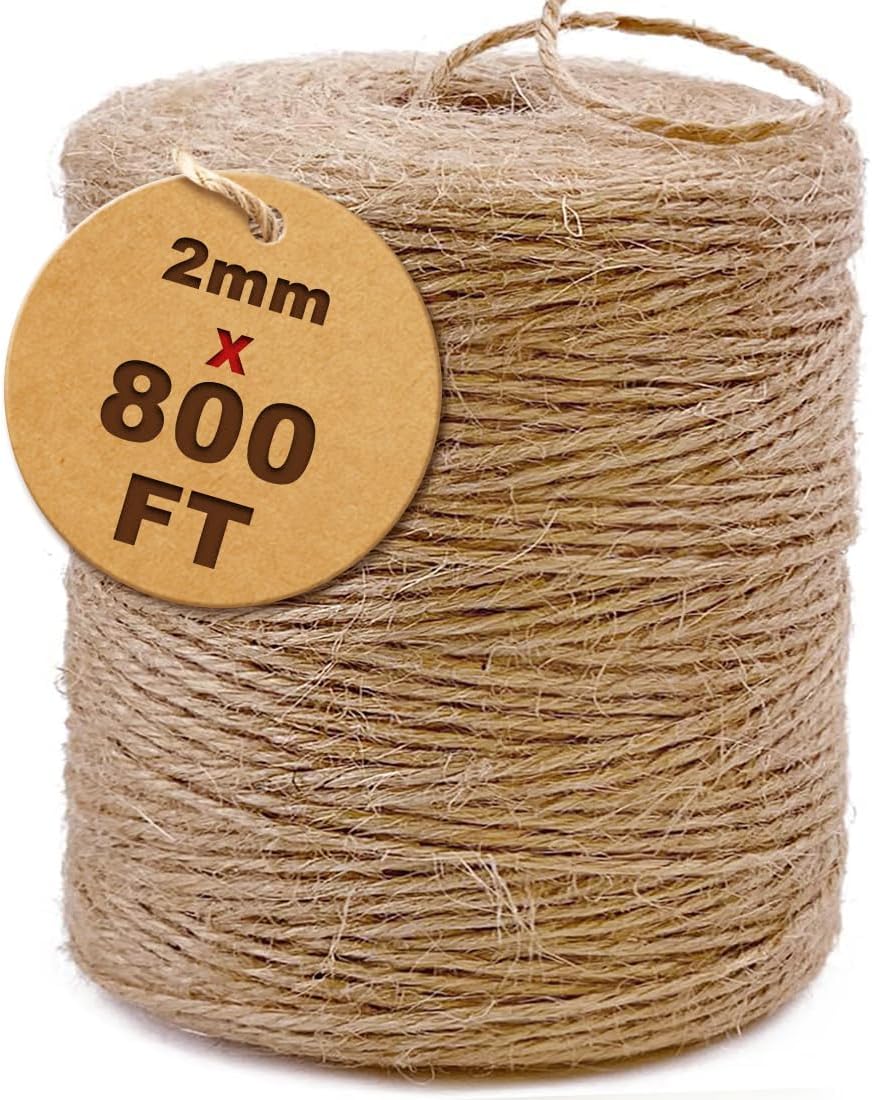 SMART&CASUAL 2mm Natural Jute Twine String Thin for Craft Plant Garden Gift Wrapping Christmas Handmade Art Decoration Packing String Home Art Decoration (Brown) (800 Ft (244M))