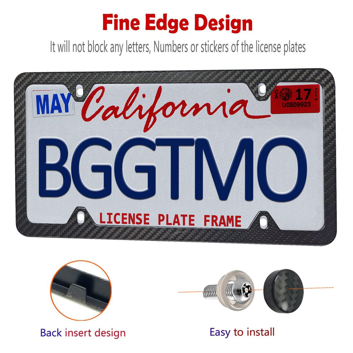 BGGTMO License Plate Bracket Holder- Front License Plate Mounting Kit, Universal Bumper Car Tag Frame Mount Adapter with Stainless Steel Screw Cap, Cable Ties