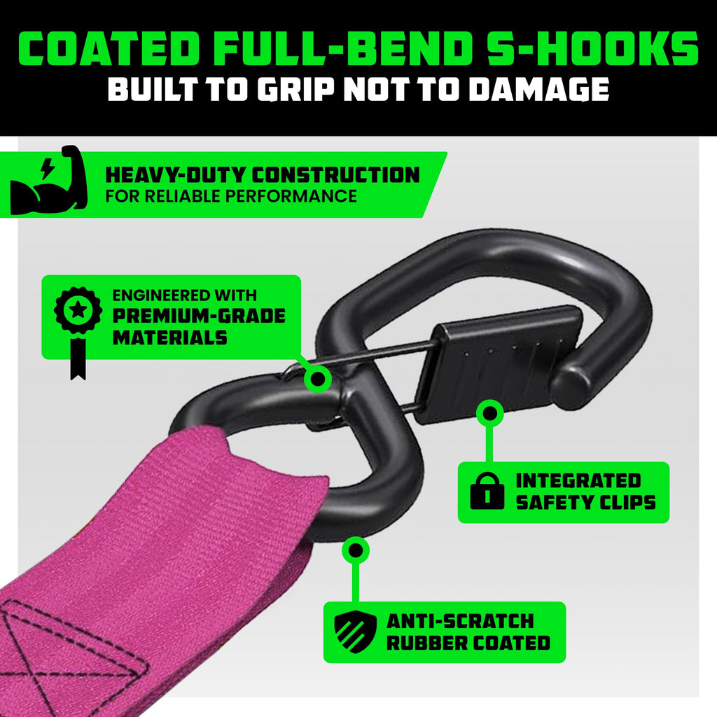 Rhino USA Retractable Ratchet Straps (4-Pack) - 1in x 10ft, Black
