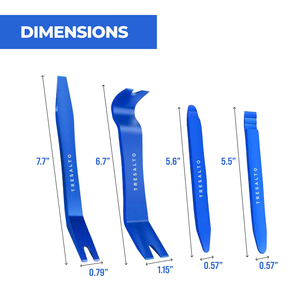 Tresalto Auto Trim Removal Tool Kit - 5 Piece set for Dash, Door Panel, Clip Remover - Scratch-Resist Nylon Pry Tools for Interior Car Trims Work - Panel Prying Tools Included - Blue