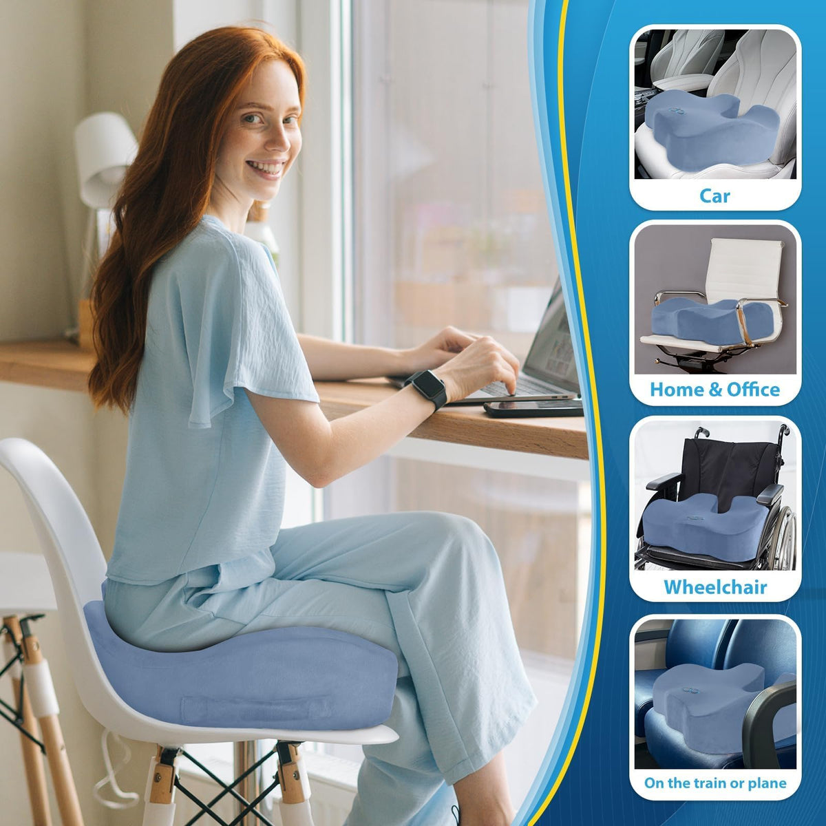 BlissTrends Memory Foam Seat Cushion for Office Chair & Car Seat, Black