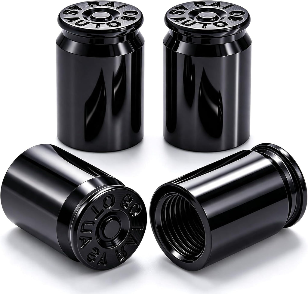 4PCS Bullet Shell Tire Valve Stem Caps, Aluminum Alloy Car Air Stem Cap, Universal Dustproof Tire Valve Stem Covers for Cars, SUV, Trucks, Bikes, Motorcycles, Bicycles (Black)