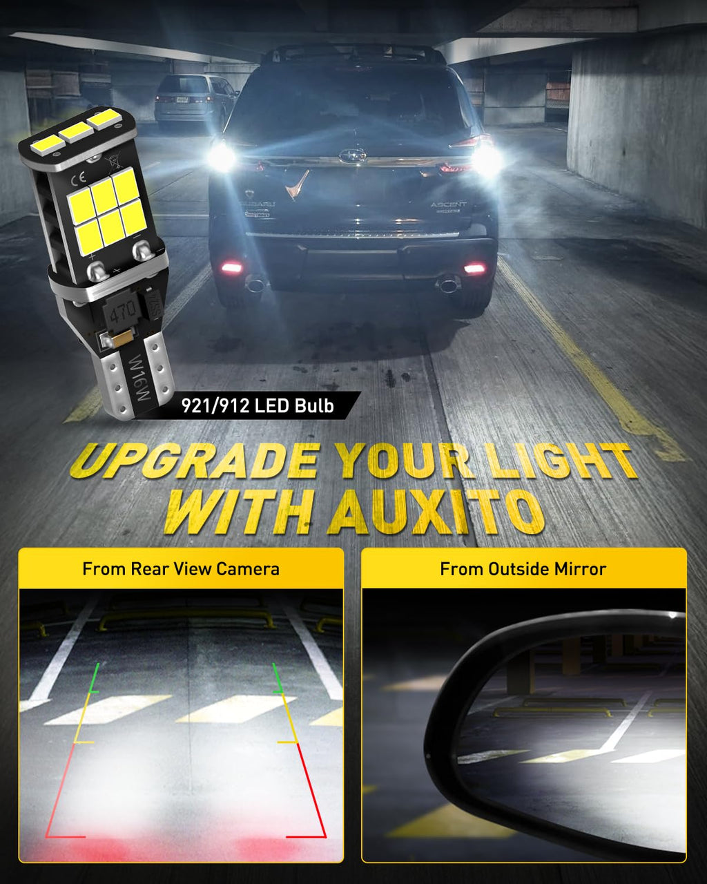 AUXITO 912 921 LED Bulb for Backup Light Reverse Lights High Power 2835 15-SMD Chipsets Error Free T15 906 922 W16W Bulbs, 6000K White, Automotive Light Bulbs (Upgraded, Pack of 2)