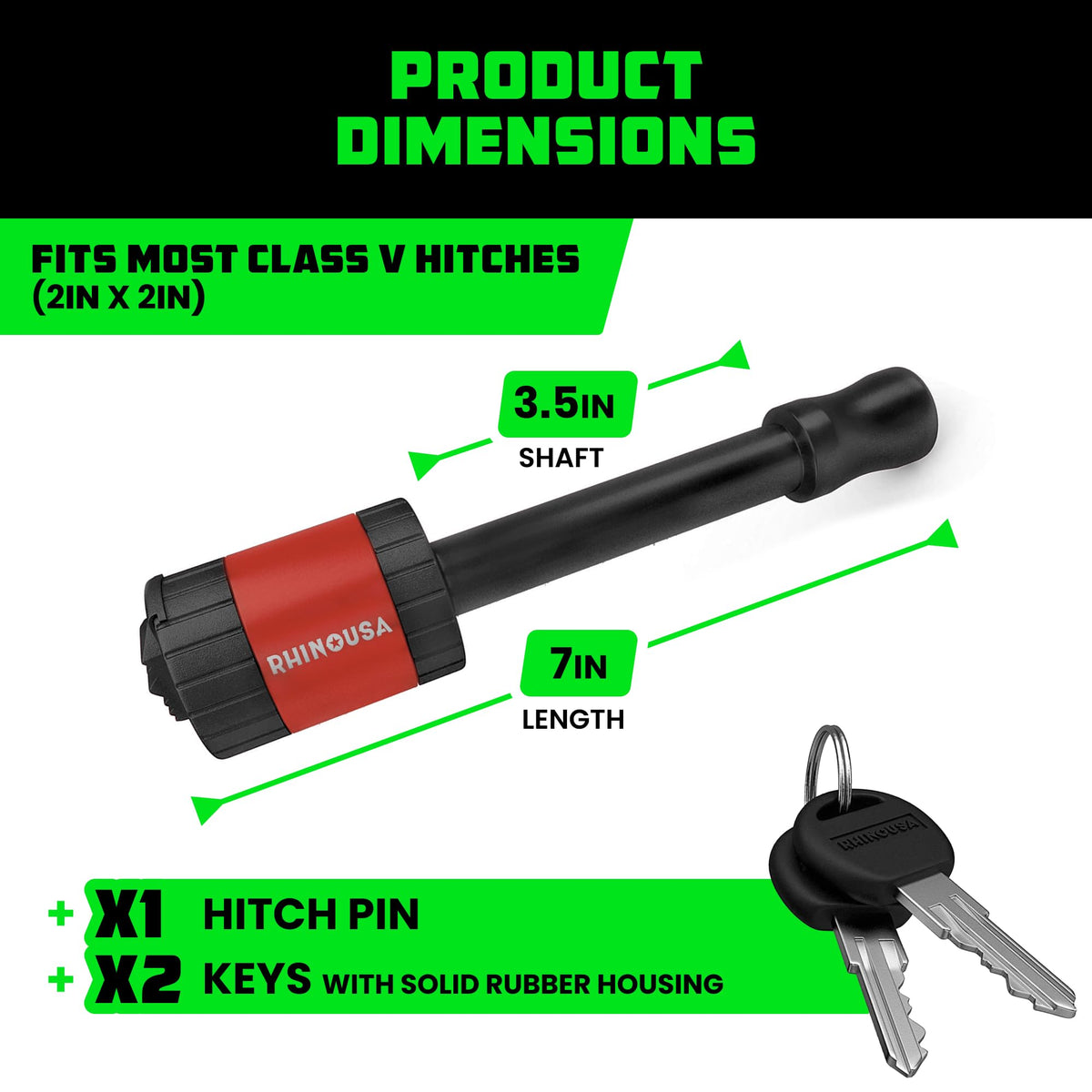 Rhino USA 2in Trailer Hitch Pin - Patented Locking Receiver Pin