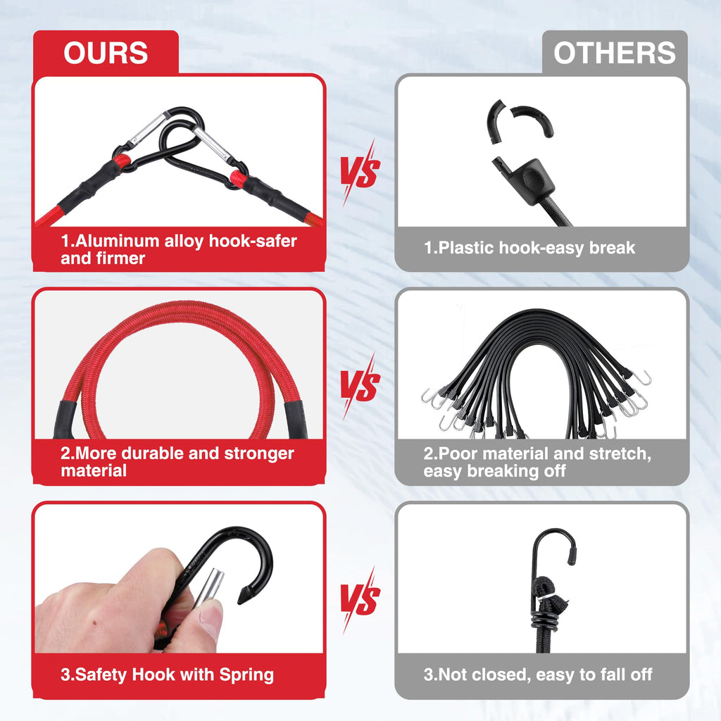 WORKPRO Bungee Cords with Hooks, Heavy Duty Outdoor Bungee Strap, 22-Piece