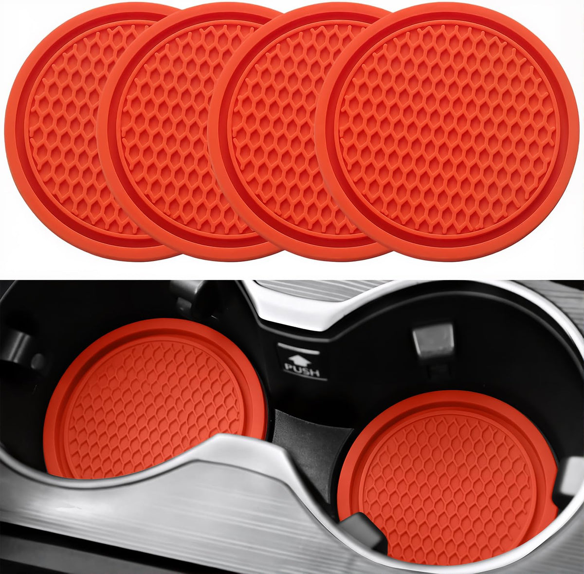 SINGARO Car Cup Coaster, 4PCS Universal Non-Slip Cup Holders Embedded in Ornaments Coaster, Car Interior Accessories, Black