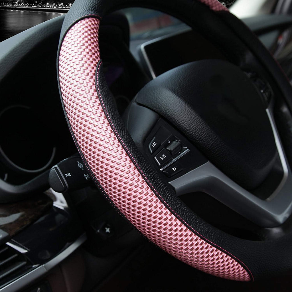 Valleycomfy Microfiber Leather Steering Wheel Cover Universal 15 inch (Black)