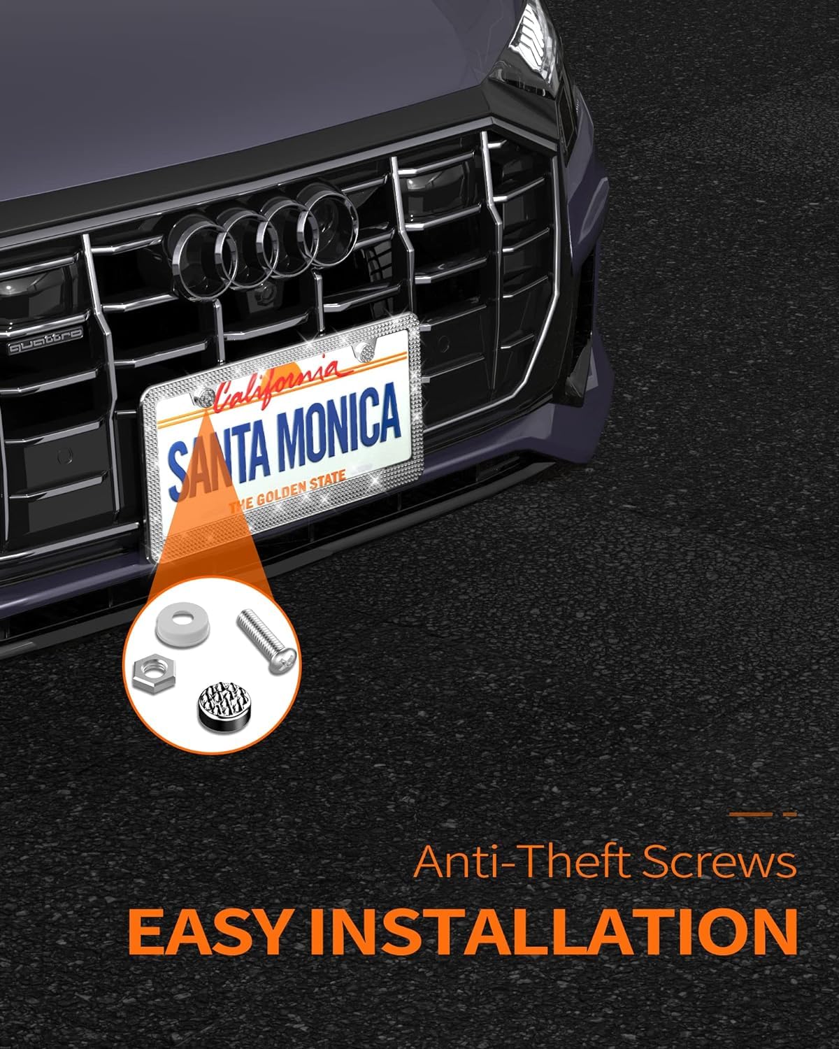 HOTOR License Plate Frame - Lastingly Bling and Sparkly Car Bracket Holder
