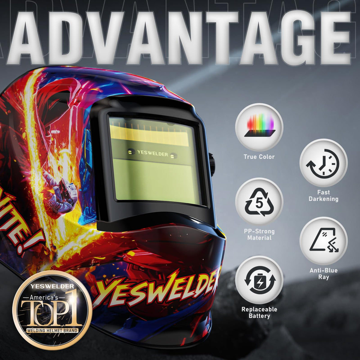 YESWELDER Auto Darkening Welding Helmet 1/1/1/1 True Color, LYG-L600A