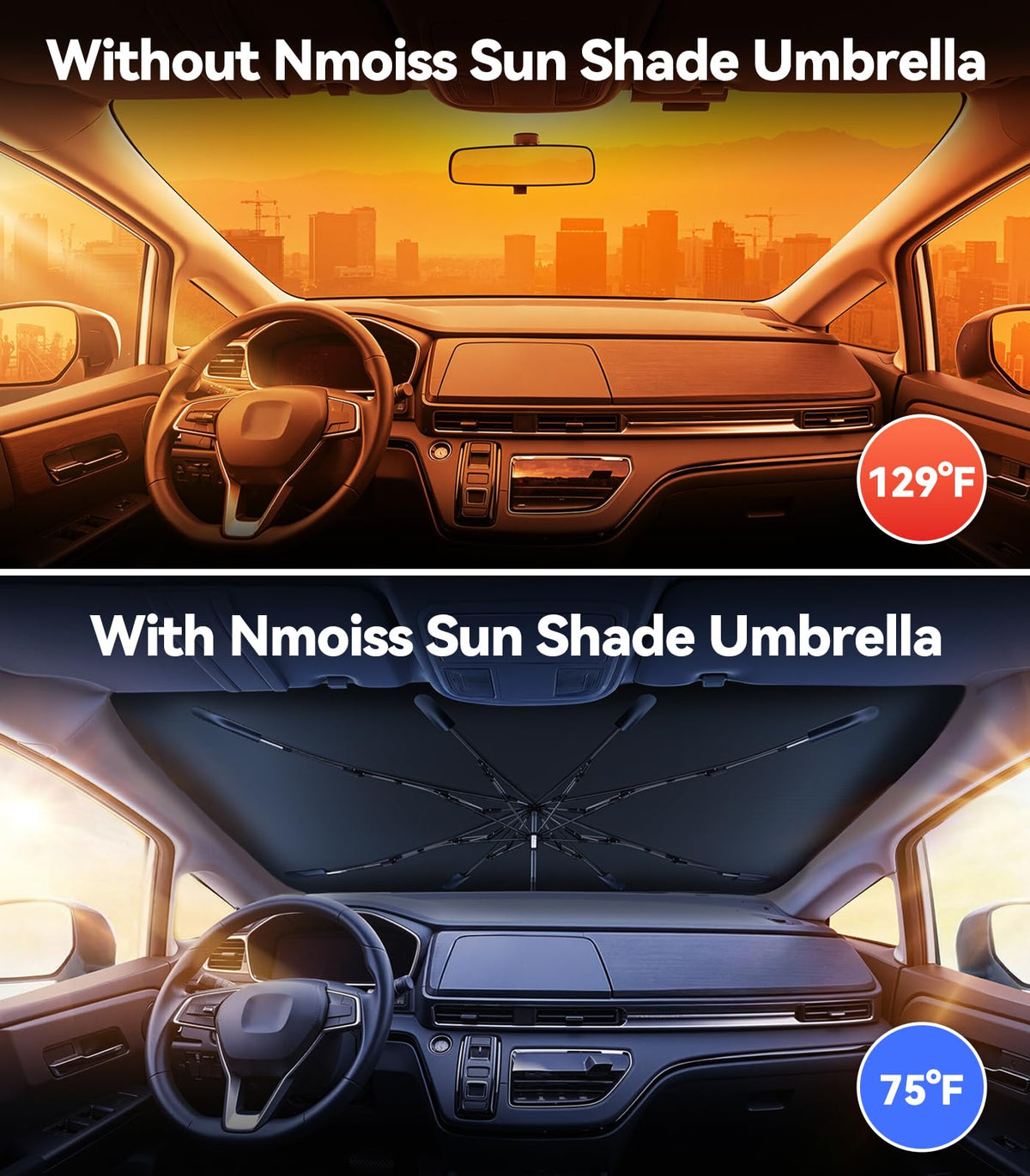 Nmoiss 2026 Windshield Sun Shade Umbrella [Vinyl Coating Heat Shield]