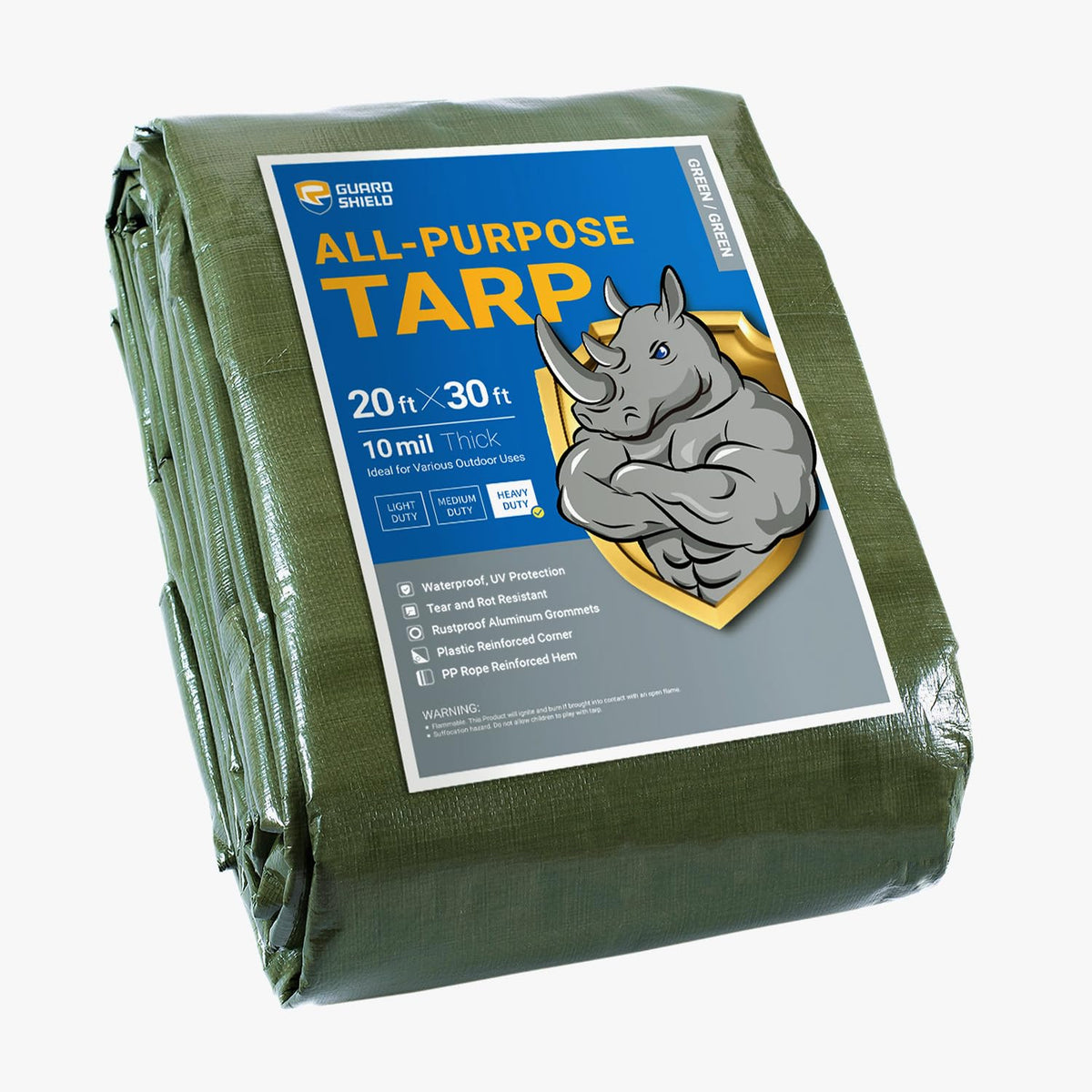 GUARD SHIELD Heavy Duty Tarp 12x16 Feet Green Multi Purpose Thick Waterproof Poly Tarp Cover 10mil