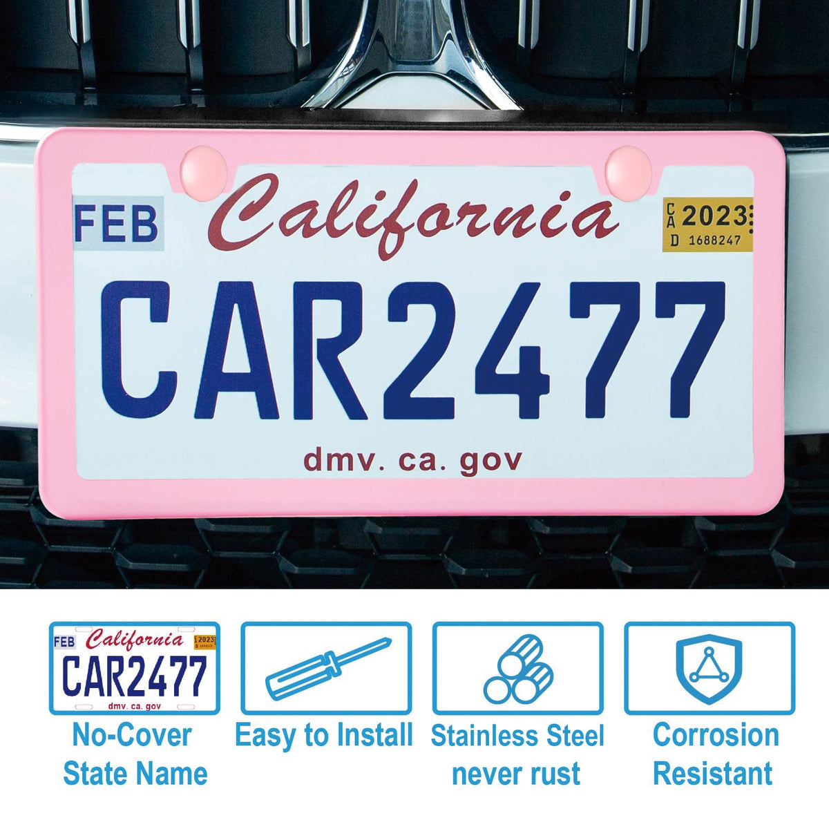 2PCS Premium Matte Black License Plate Frames, Solid Rust-Proof Aluminum Holder with 2 Holes, Universal Car Frame for Women and Man, Including Screws, by Lengnoyp.