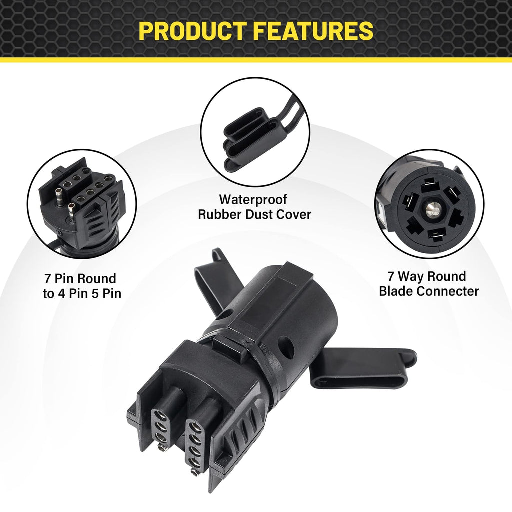 Oyviny 7 Pin Round to 4 and 5 Pin Flat Blade Trailer Adapter, 7 Way to 5 Way Trailer Plug Adapter 2-in-1 Design