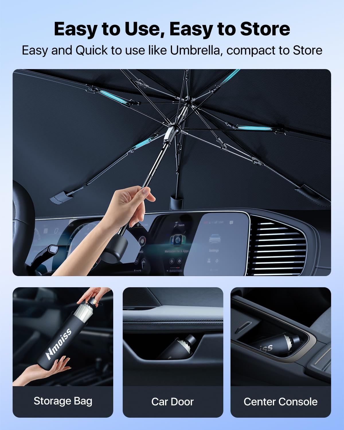 Nmoiss 2026 Windshield Sun Shade Umbrella [Vinyl Coating Heat Shield]